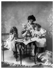 1898 Americana Victorian Woman And Small Girls Tea Party Silver Halide Photo