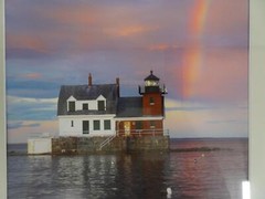 Maine Rockland Breakwater Lighthouse Signed Photograph George A. Miller Rainbow