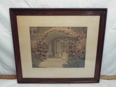 Lg Wallace Nutting Colored Photo Coming Out of Rosa Child Rose Home Print