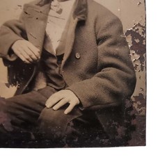 MID-19TH C AMERICAN ANTIQUE B & W OCCUPATIONAL TINTYPE RR CONDUCTOR