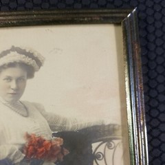 Selective Color Framed Vintage Photo Sotting Lady Holding Roses 5 x 7.5″ in.
