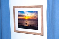 beach photographs in frames, colored photograph, ocean,sunset, framed and matted