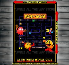 Pac Man and Mrs Pac Man Videogame Metal Sign Wall Art 10″ x 14″