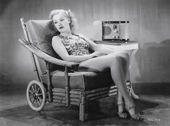 Betty Grable in the 1930s sits on Bamboo Chair with Old radio 8 x 10 Photograph