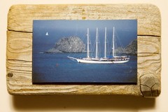 Driftwood Mounted Seascape – French Training Ship, St. Barts