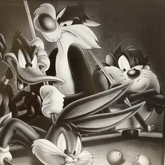Looney Tunes,Buggs,Daffy, Selvester,Taz Playing Pool. 8×10” Black & White Poster
