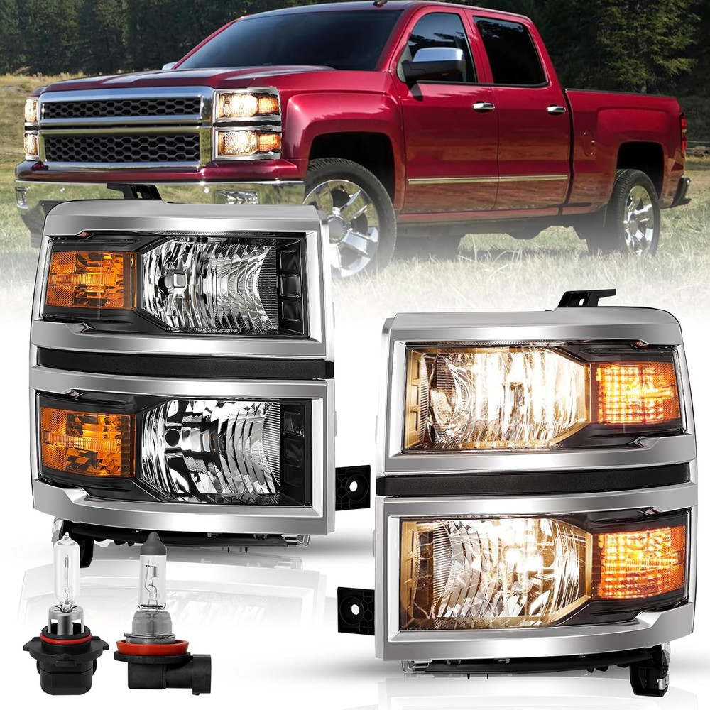 Upgraded Lens Headlights Assembly Fit for 2014 2015 Chevy Silverado 1500 Pickup