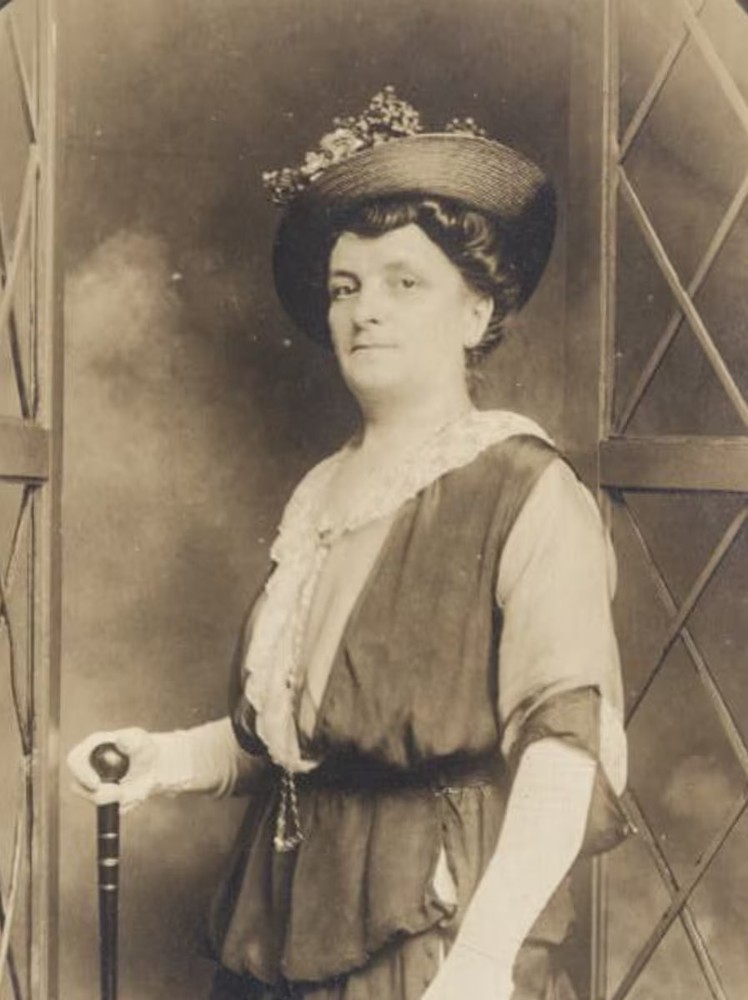 Vintage Post Card Image of Woman in Hat with Cane in Period Paper Folder//Woman