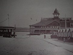BALBOA BEACH CALIFORNIA Front Pier Picture Photo Antique Vintage old Troly Car