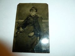 Antique Tin Type Photo a Lady in Curly Lamb Cape Coat & Hat