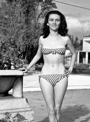 pretty girl in swimsuit, shadows, bikini, vintage fine art negative
