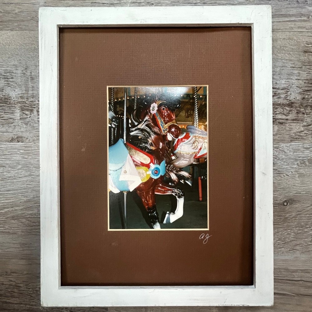 Vintage Photography Paragon Park Carousel AJ Wiser Signed Framed 13×10 Hull MA