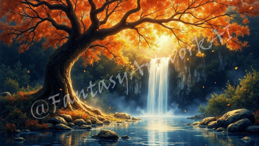Golden Tree – Digital Image Picture PC Phone Background AI Art, 3 images – #28