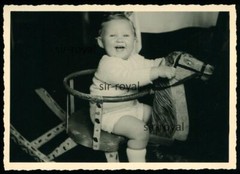 Pleasure tips on rocking horse – toys – 1950s 1960s – photo 10×7 cm