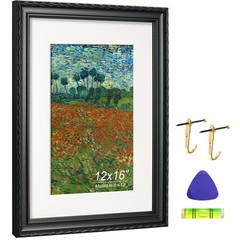 12×16 Matte Black Picture Frame, Embossing Ornate Photo Frame with Plexiglass…