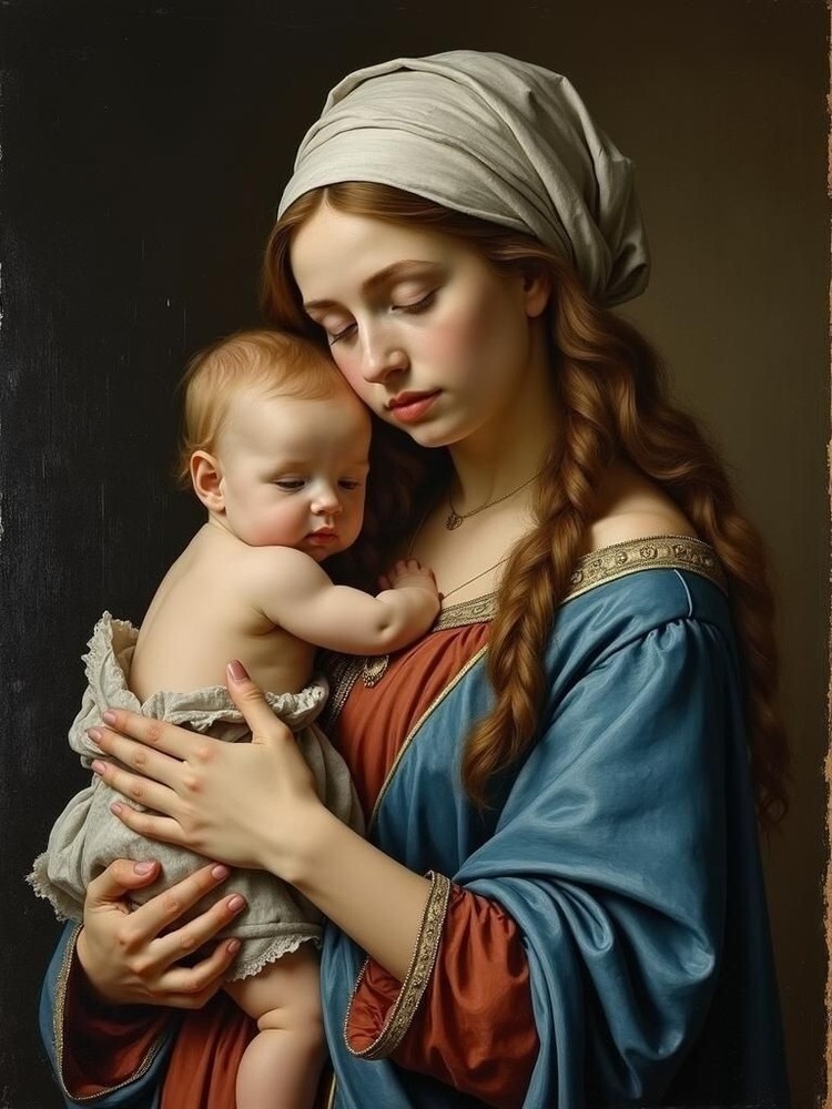 A3 Photo Mother Child Tenderness Artistic Glossy Paper Decor -065