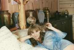 Nude Color Real Photo- Well Endowed Burnette in Bed- Sheer Blue Shirt Top- Vases