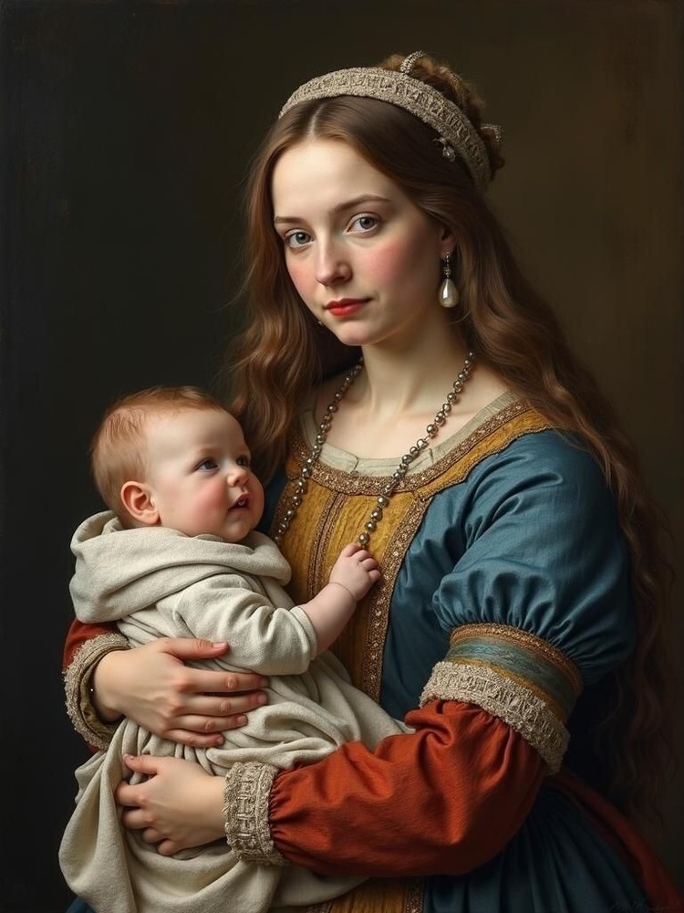 A3 Photo Mother Child Tenderness Artistic Glossy Paper Decor -074