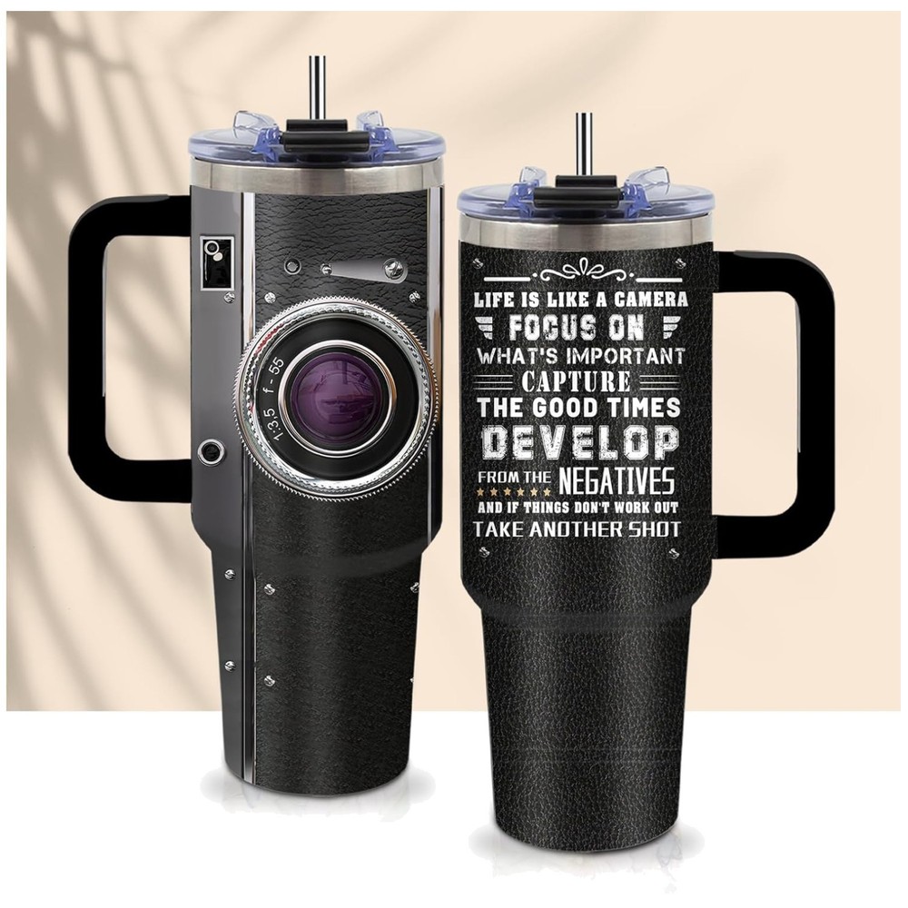 Camera Lens Insulated Tumbler – Gift for Photographers
