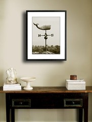 Whale Weathervane Sepia Vintage 17×21 Framed Fine Art Print, Black Frame
