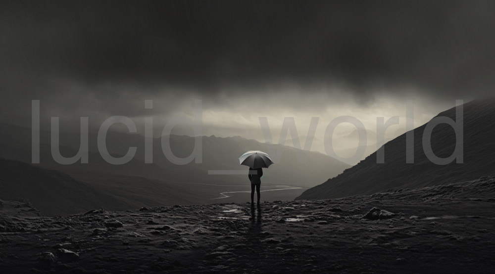 Minimalist Solitude Art Digital Download B&W Foggy Mountain Umbrella PosteR PNG