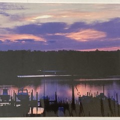 Original Matted Art Photography Print Marina Boats Purple Sunset