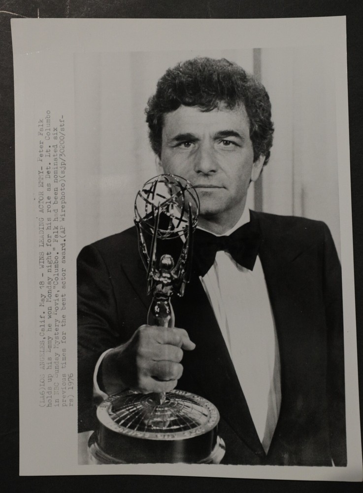Peter Falk wins Emmy Award Press Photograph 7×10, b/w 1976