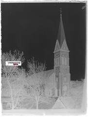 Horsemen Church Alsace, Plate Glass Photo, Negative Antique Black & White