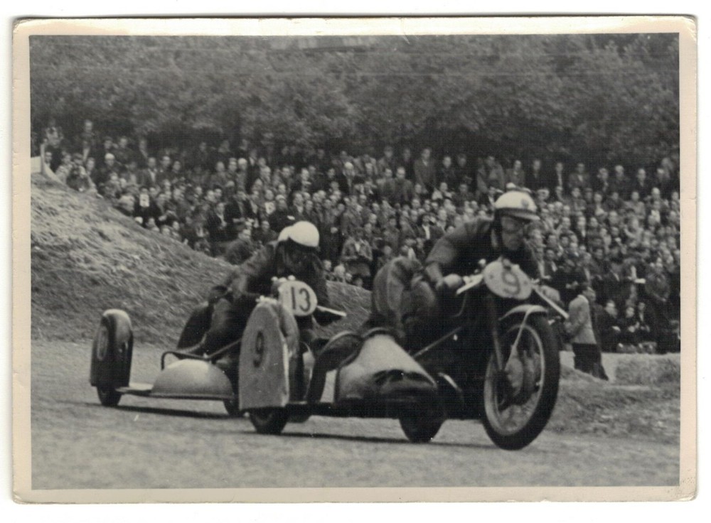 Photo-Race Motorcycle Sidecar Team No. 9 + 13-Hohenstein 1953 Sachsenring