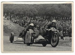 Photo-Race Motorcycle Sidecar Team No. 9 + 13-Hohenstein 1953 Sachsenring