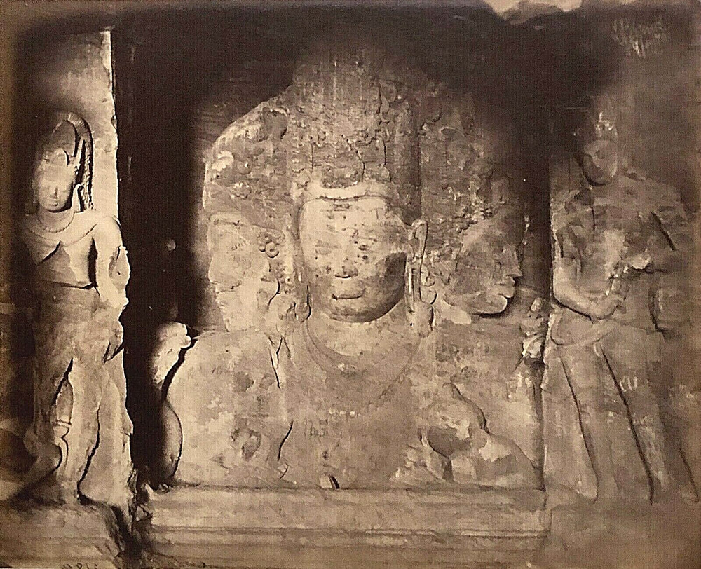 Original 1875 SAMUEL BOURNE Albumin Photograph Caves of Elephanta India Shiva
