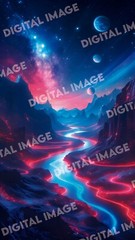 Celestial Landscape Digital Art – Glowing Nebula, Stars & Cosmic Fantasy Print