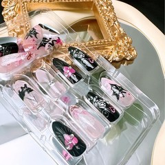 Halloween Artificial Nails, 24 Count Cute Black Cat and Bat Press on Na…