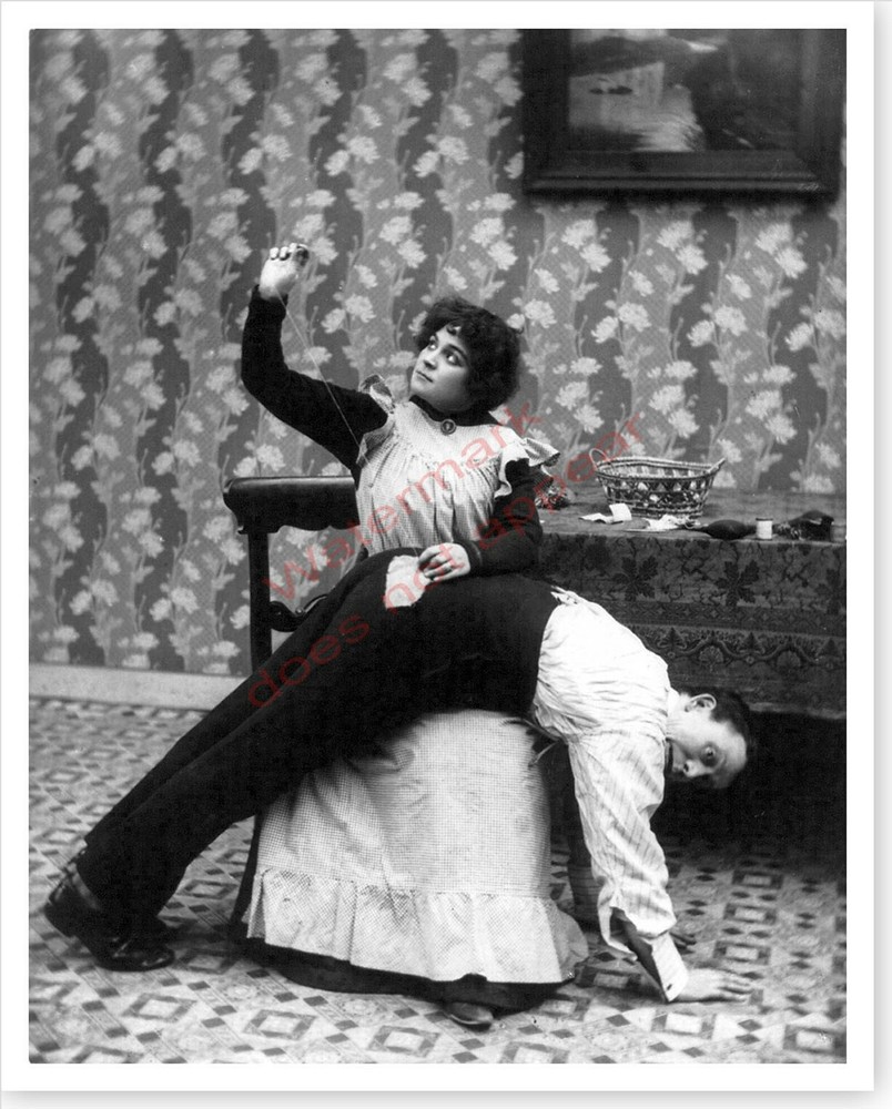 Woman Sewing Mans Pants A Stitch In Time Funny Retro 1907 Silver Halide Photo
