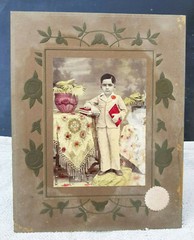1930s Vintage B & W Hand Colored Photograph Business Man Child Holding Book PR91