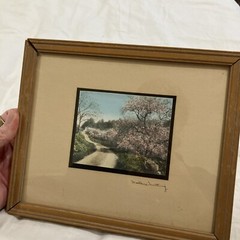 SIGNED WALLACE NUTTING WINDING ROAD w FLOWERING TREES H/TINTED FRAMED PHOTOGRAPH