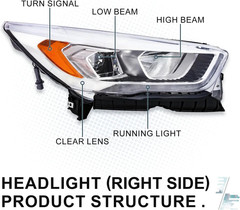 Headlight Assembly Fit for 2017 2018 2019 Ford Escape Halogen Projector Headlamp
