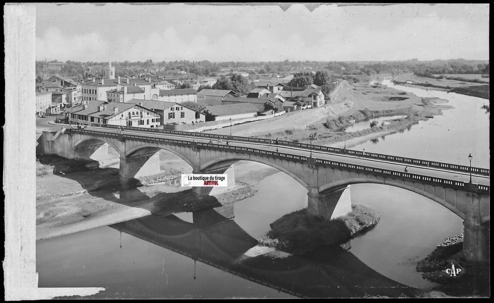 Plate Glass Photo Antique, Negative Black & White 3 1/2×5 1/2in, Dax, Bridge On