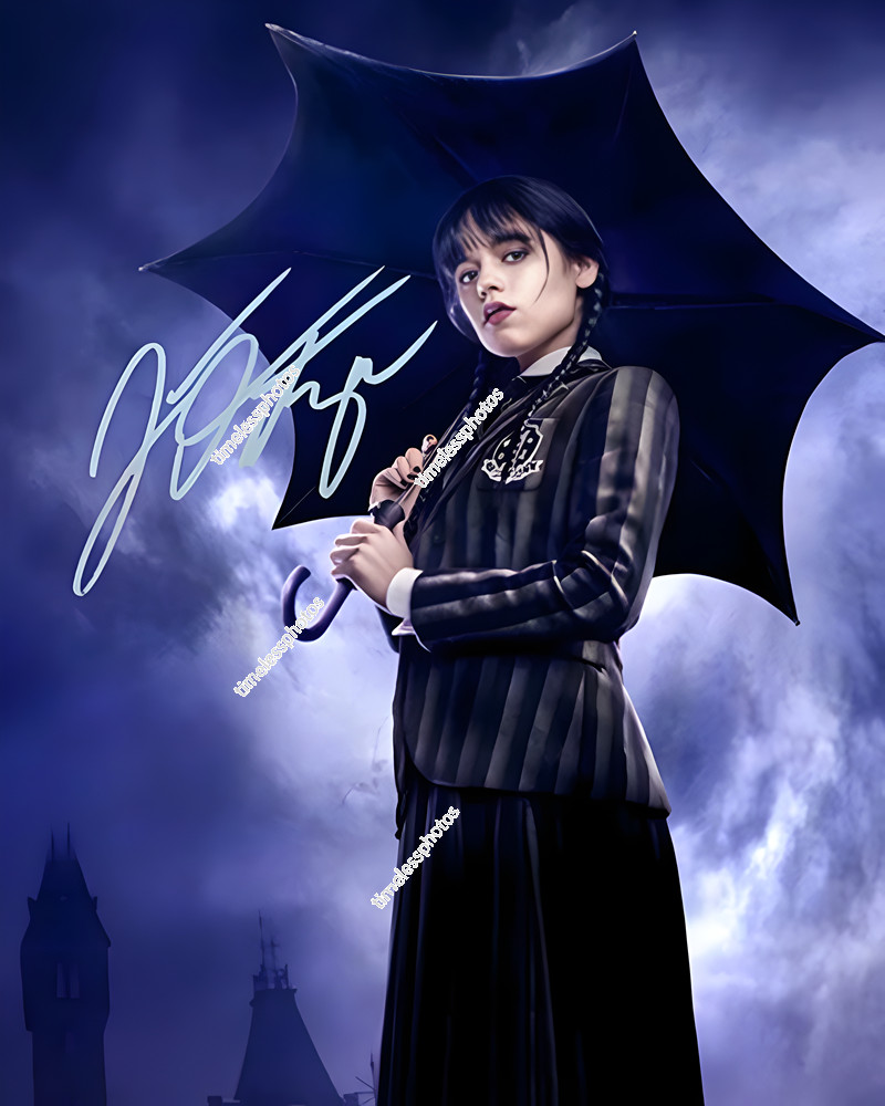 JENNA ORTEGA SIGNED REPRINT WEDNESDAY ADDAMS UMBRELLA AUTOGRAPH 8″x10″ Photo