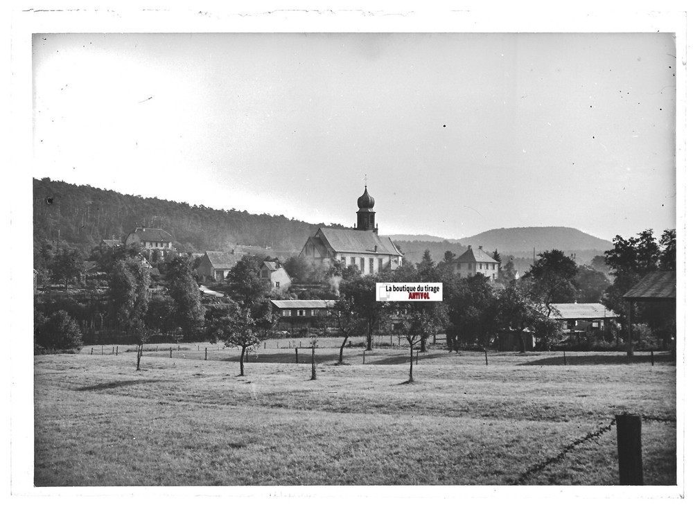Glass Plate Vintage Black and White Positive Photo 13×18 cm, Village in Moselle