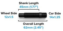 20pcs Black Wheel Stud Conversion – 14×1.25 to 12×1.5, 62mm (2.5 inch) Total …
