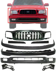 Front Bumper Steel + Grille + Upper Cover Primed + Lower Valance + Headlight Fil