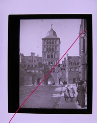 Lübeck Castle Gate Mother with Children around 1920 Historical Glass Picture