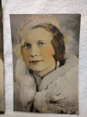 Set Of 2 Vtg Tinted/Cooked Photos Exactly Same Lady & Pose. 8″x 10″ & 8″x 6″