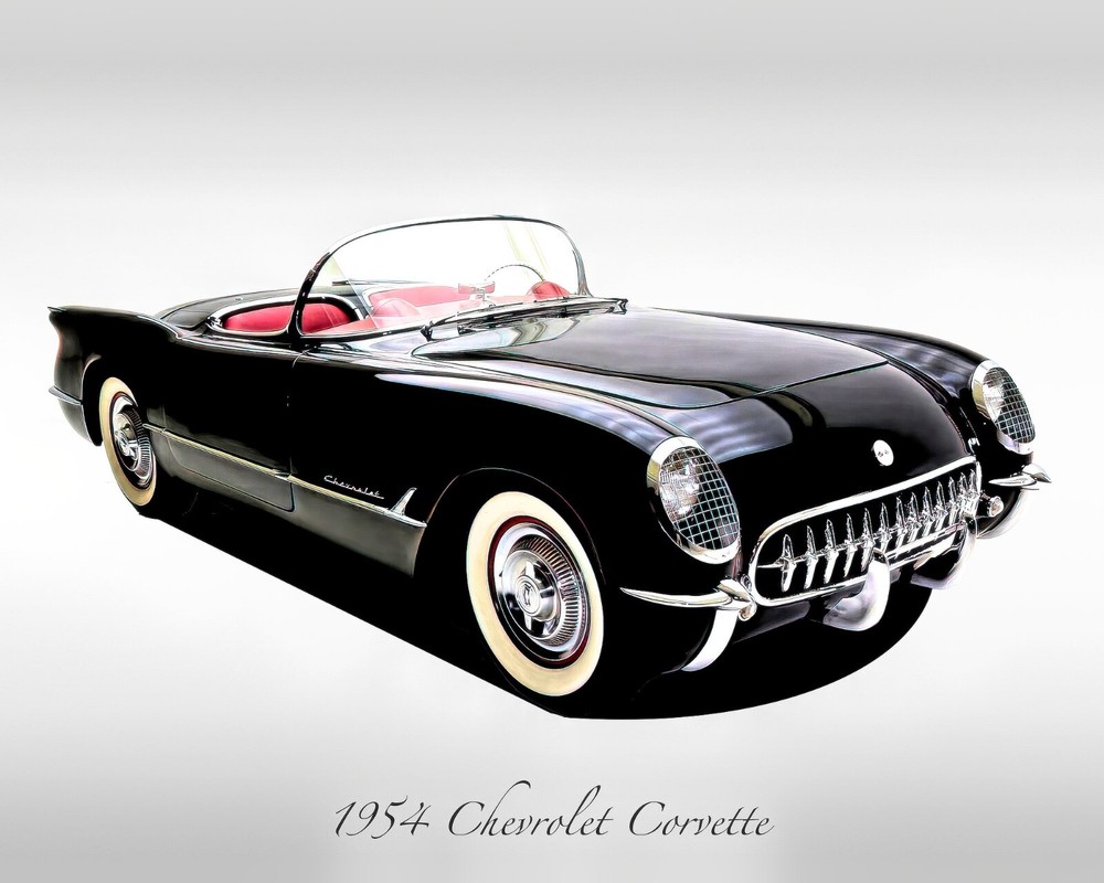 Classic Cars – 1954 Chevrolet Corvette – Black – Print