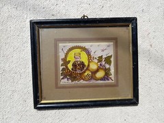Vintage B&W Hand Colored Rich Man Child Frame In Fruits Camera Photograph PR95