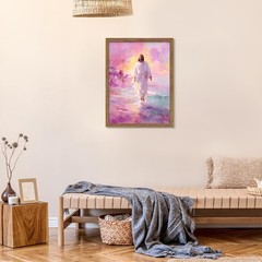 Framed Pink Jesus Wall Art Gifts for Christian, Jesus Walking On Water Canvas…