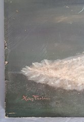 1940s 25×30 VTG Hand Colored Bridal Portrait Bride Wedding Canvas Board Signed