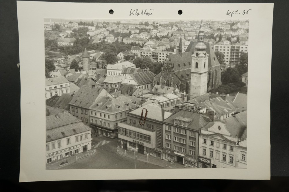 Photo View Klattau 1985 Business Advertising Aerial View Church Market Square Czech Republic