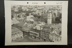 Photo View Klattau 1985 Business Advertising Aerial View Church Market Square Czech Republic